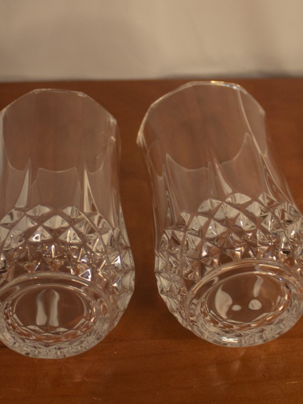 Heavy Cut-Glass Whiskey Tumblers – Set of 2 – Diamond Pattern Base